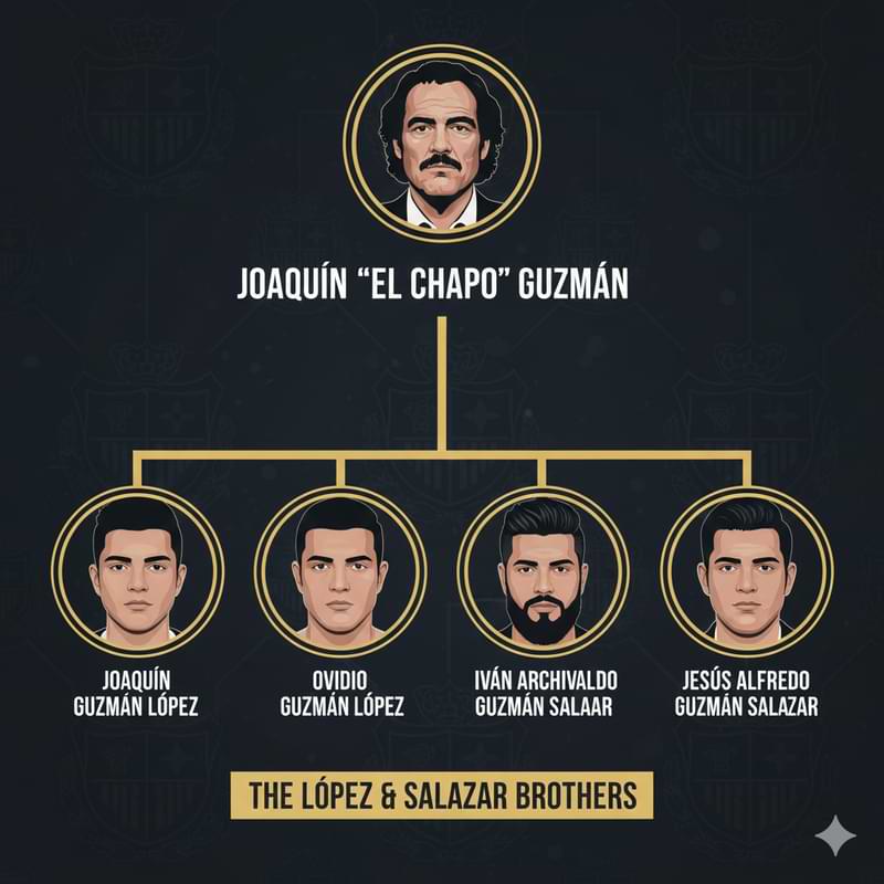 Family tree of Joaquín 'El Chapo' Guzmán and his sons, including Joaquín Guzmán López
