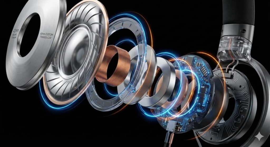 Exploded view of Beats Solo 4 custom 40mm drivers showing internal audio components