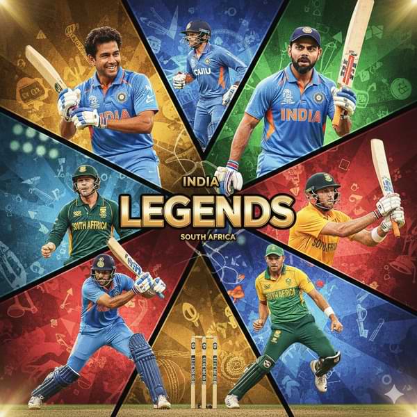 Collage of iconic players from India and South Africa, including Sachin Tendulkar and Jacques Kallis