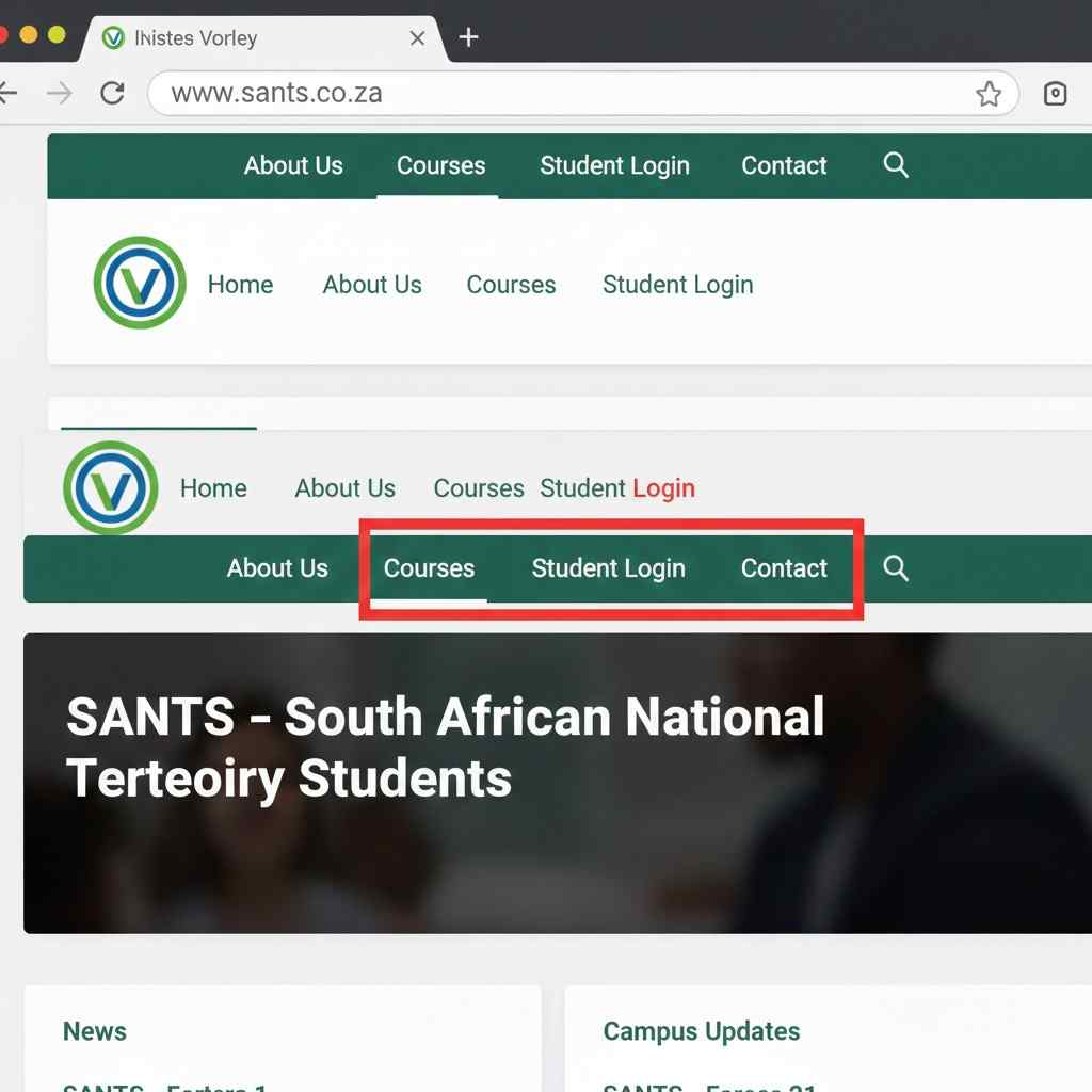 Navigation menu of the SANTS website with the 'Student Login' button highlighted.