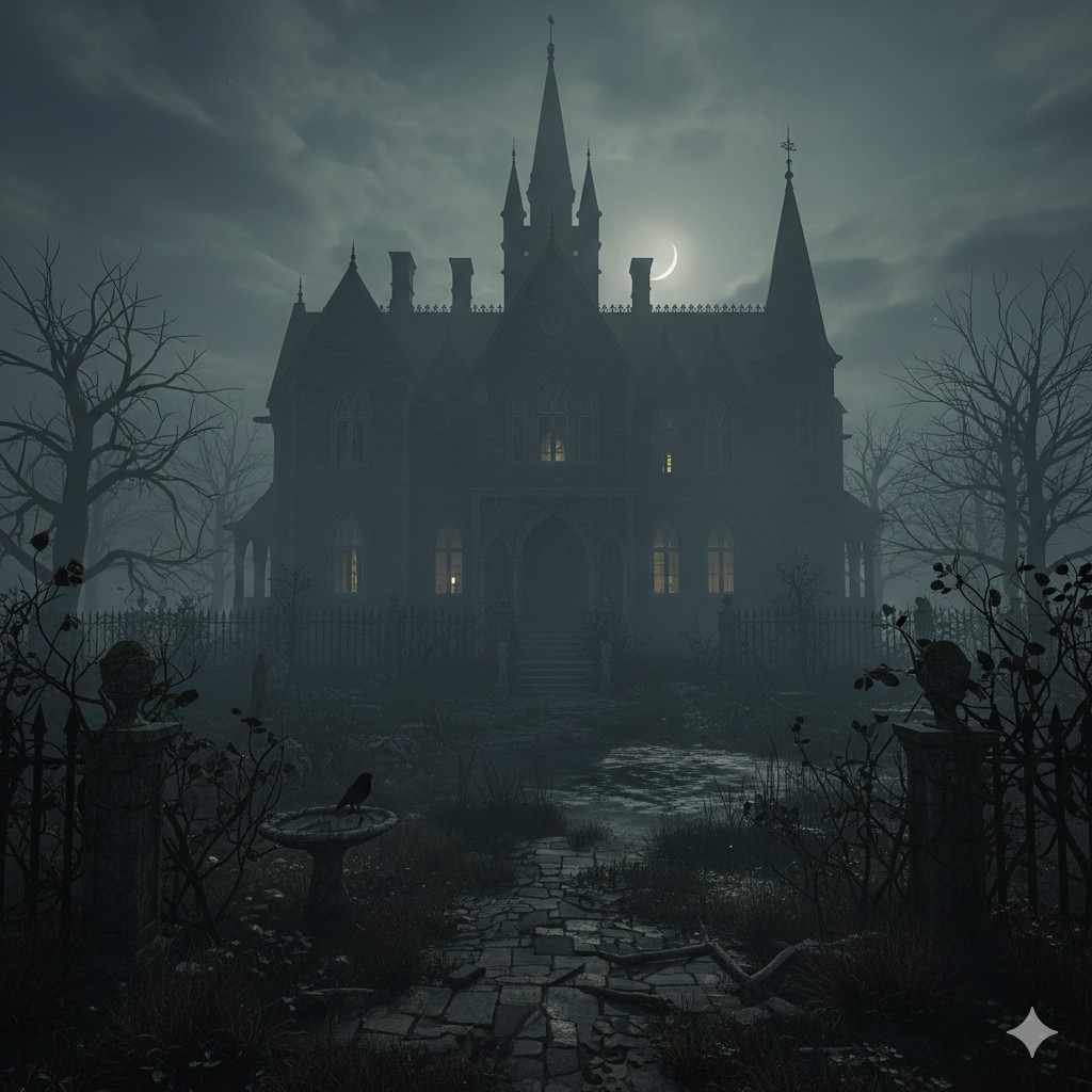 A Gothic mansion surrounded by mist, symbolizing isolation and decay in Gothic literature.