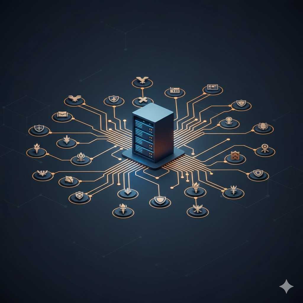 Illustration showing a news aggregator pulling articles from multiple online sources