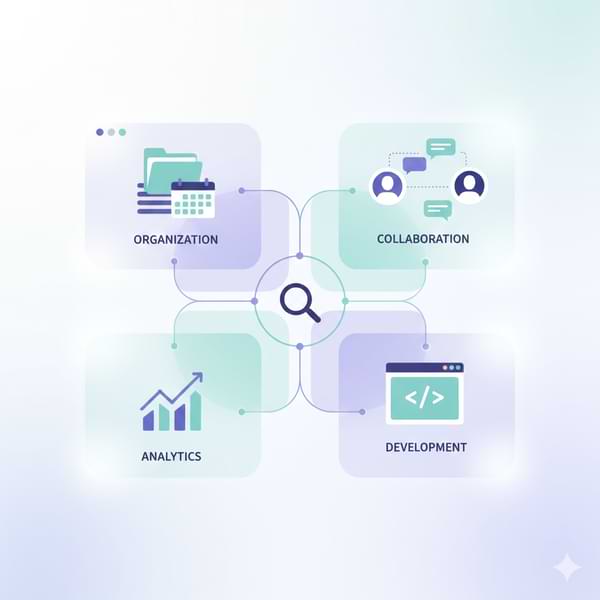 Illustration of a unified platform integrating search, organization, and collaboration tools