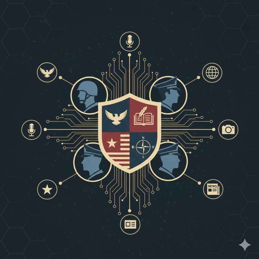 Graphic of military veterans launching a media platform with conservative focus