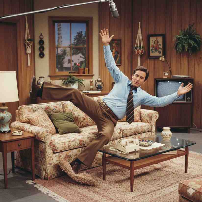 John Ritter performing physical comedy as Jack Tripper in Three’s Company