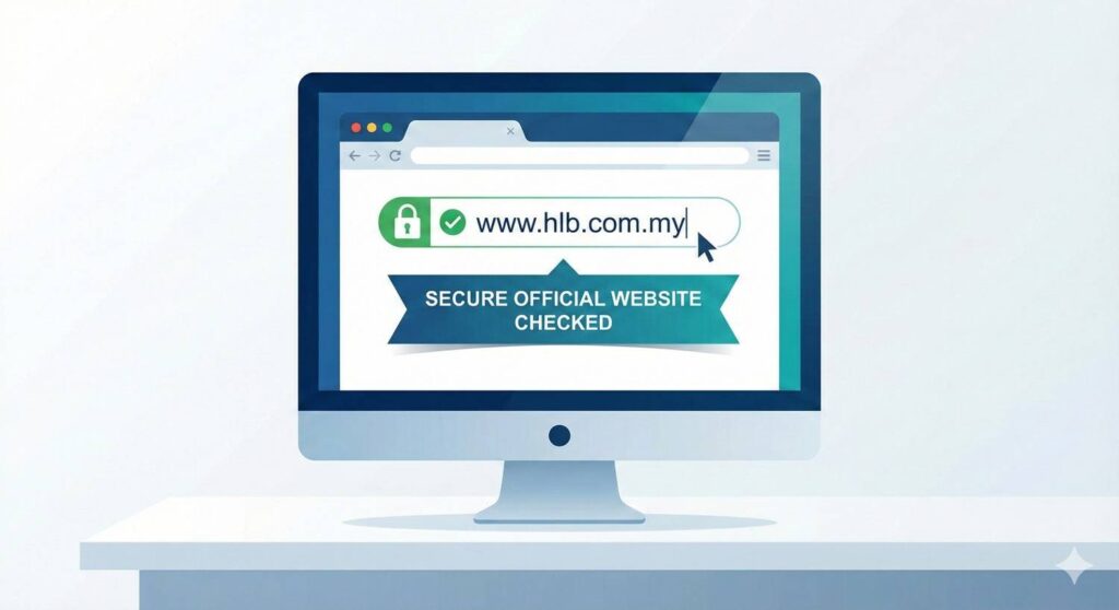 User typing Hong Leong Bank website URL into a desktop browser.