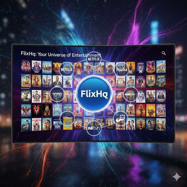 A screen showcasing a vast library of movies and TV shows, emphasizing Flixhq's diverse catalog.